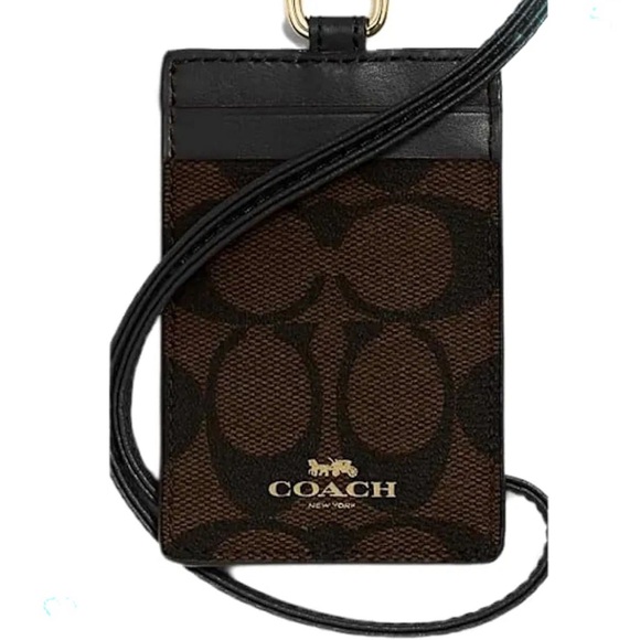 Coach Brown and Black Lanyard Card Holder NEW - Picture 1 of 8